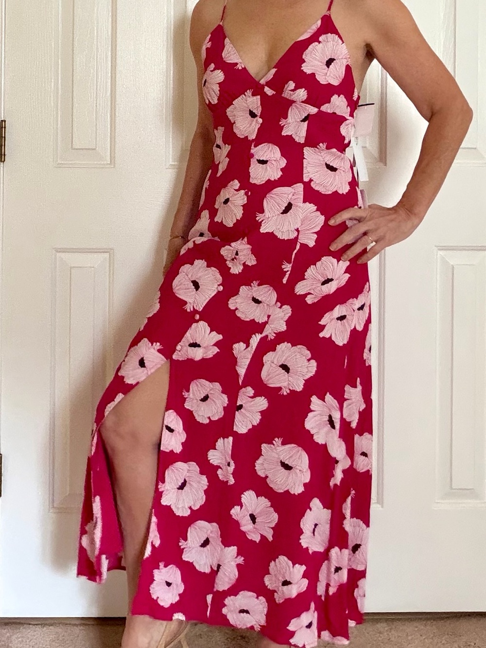 Leith Magenta Floral Slip Maxi Dress with Pink Blooms